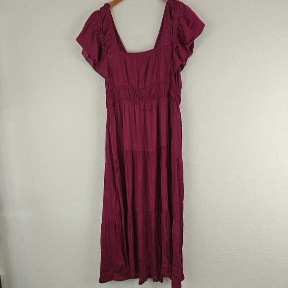 Anthropologie Somerset Ruffled Tiered Midi Dress Is Raspberry Size Medium - Picture 8 of 14